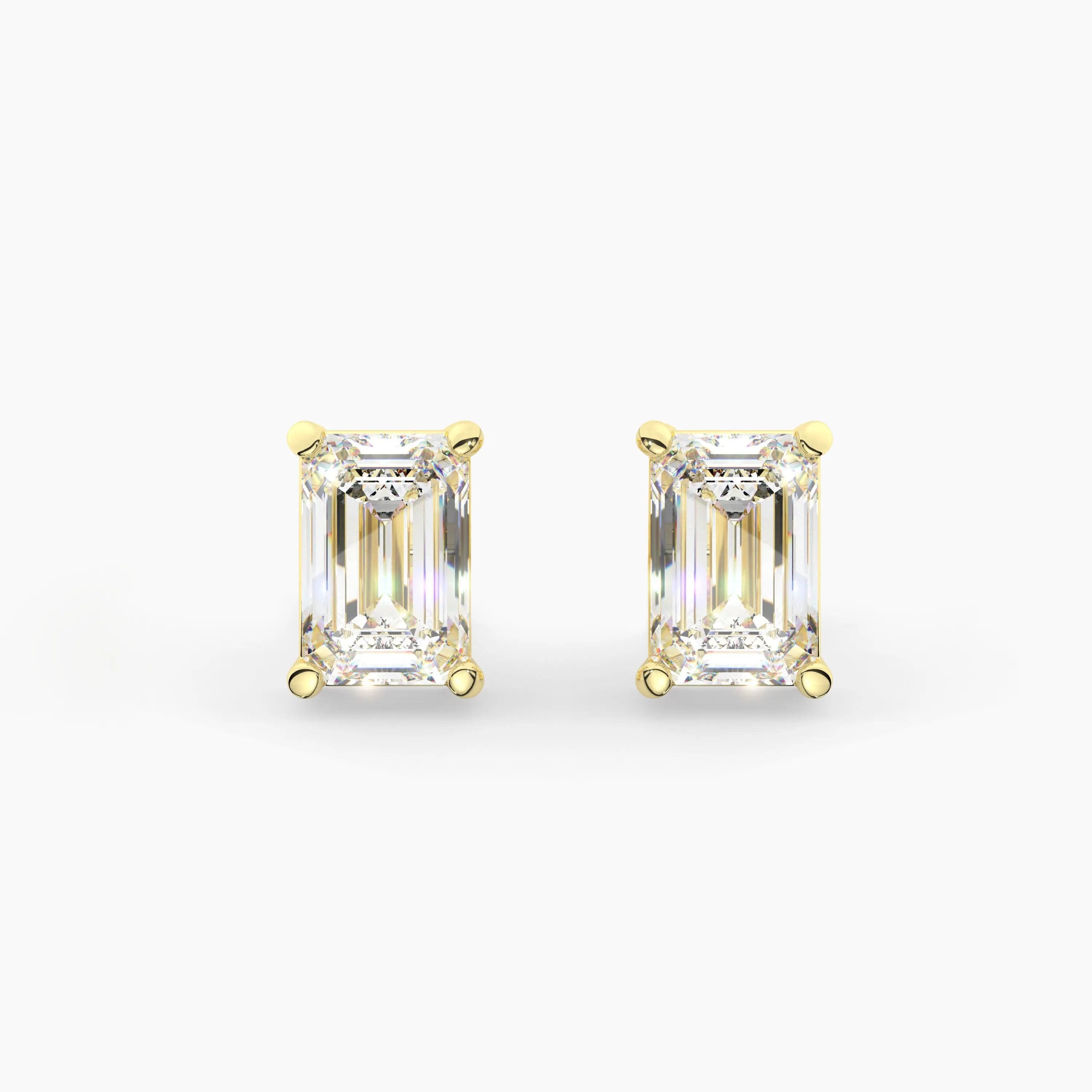 14K Solid Gold Lab Grown Moissanite Emerald Stud Earrings