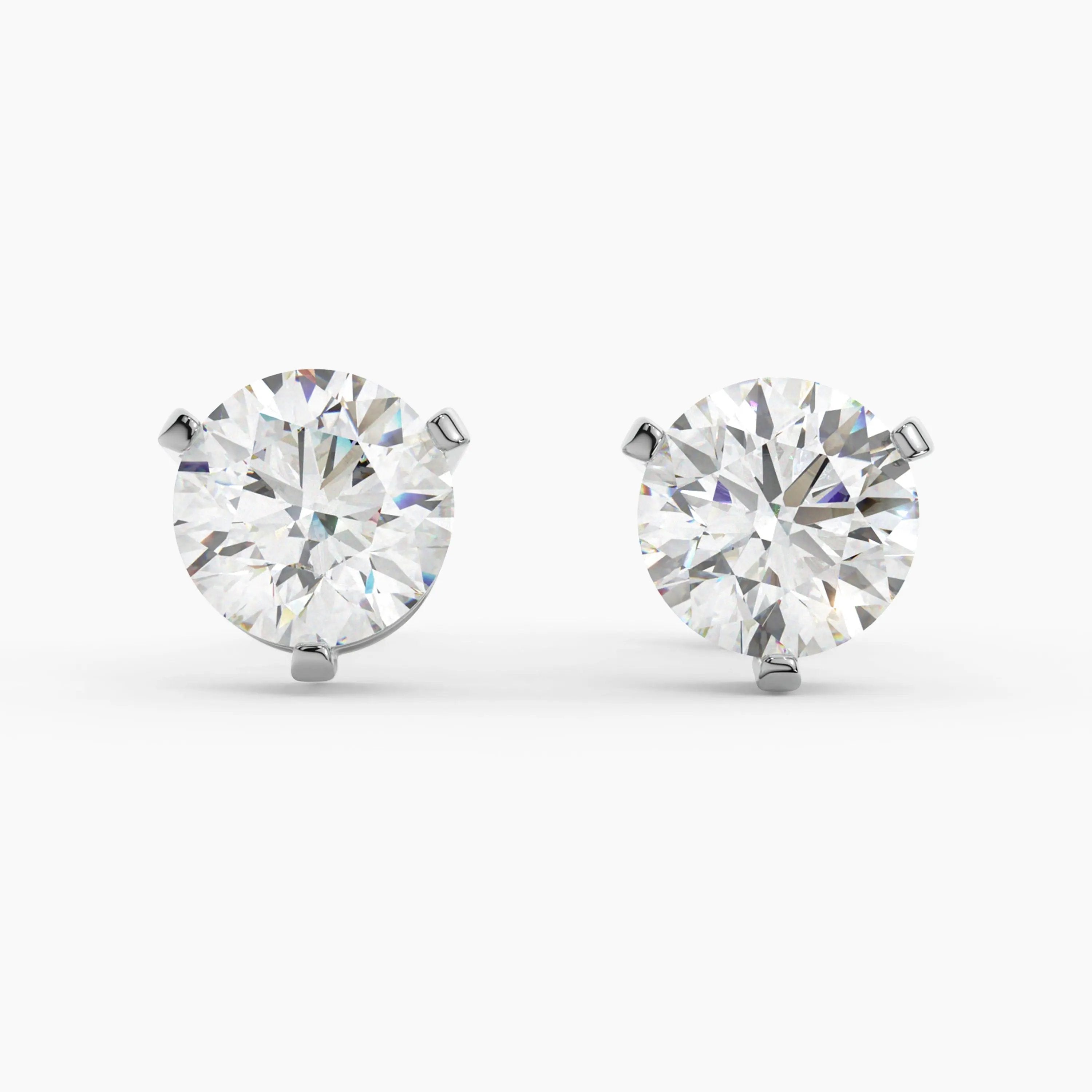 1CTW~2CTW Round Moissanite 3-Prong Stud 14K White Gold Earrings