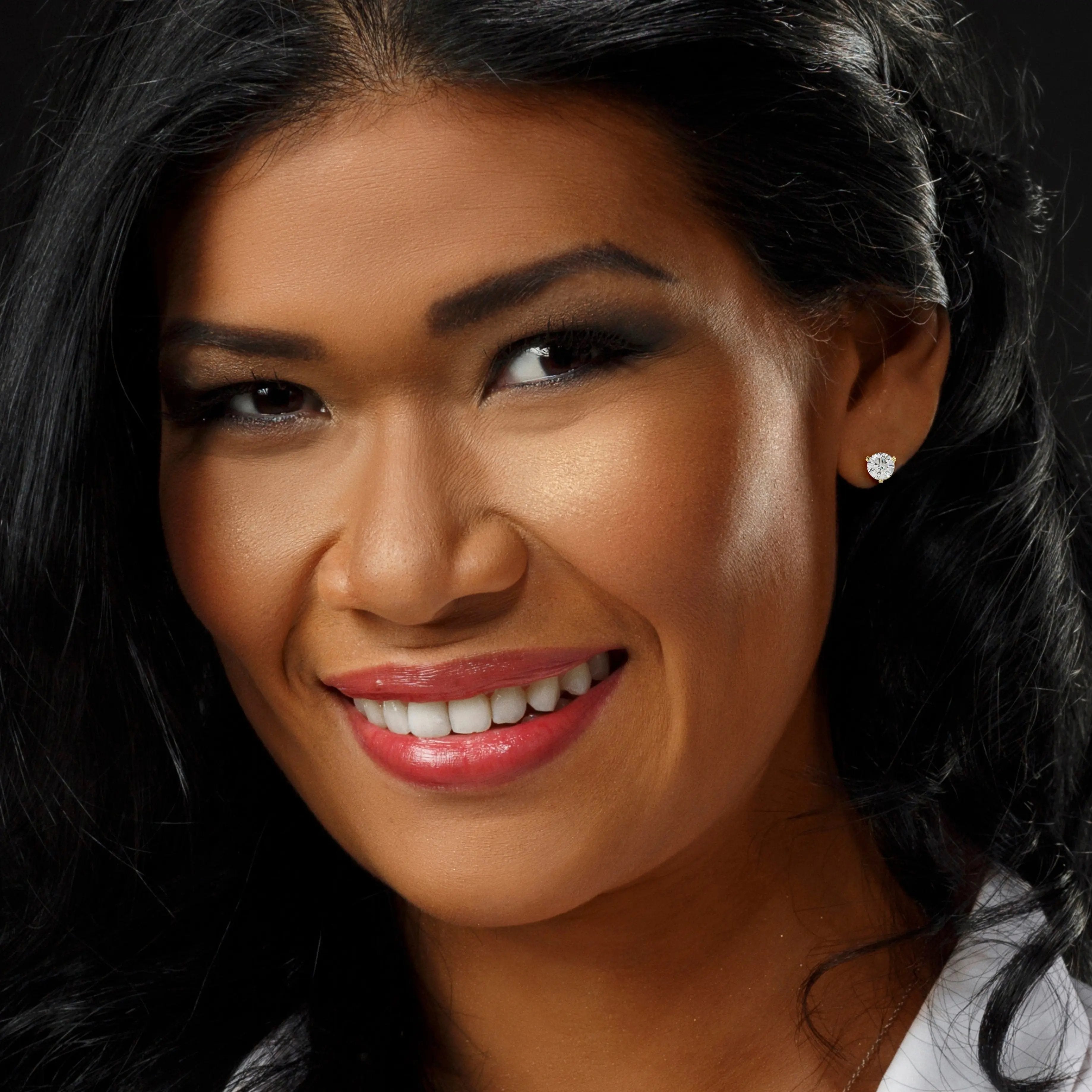 14K Solid Yellow Gold Lab Grown Moissanite Round 3-Prong Stud Earrings