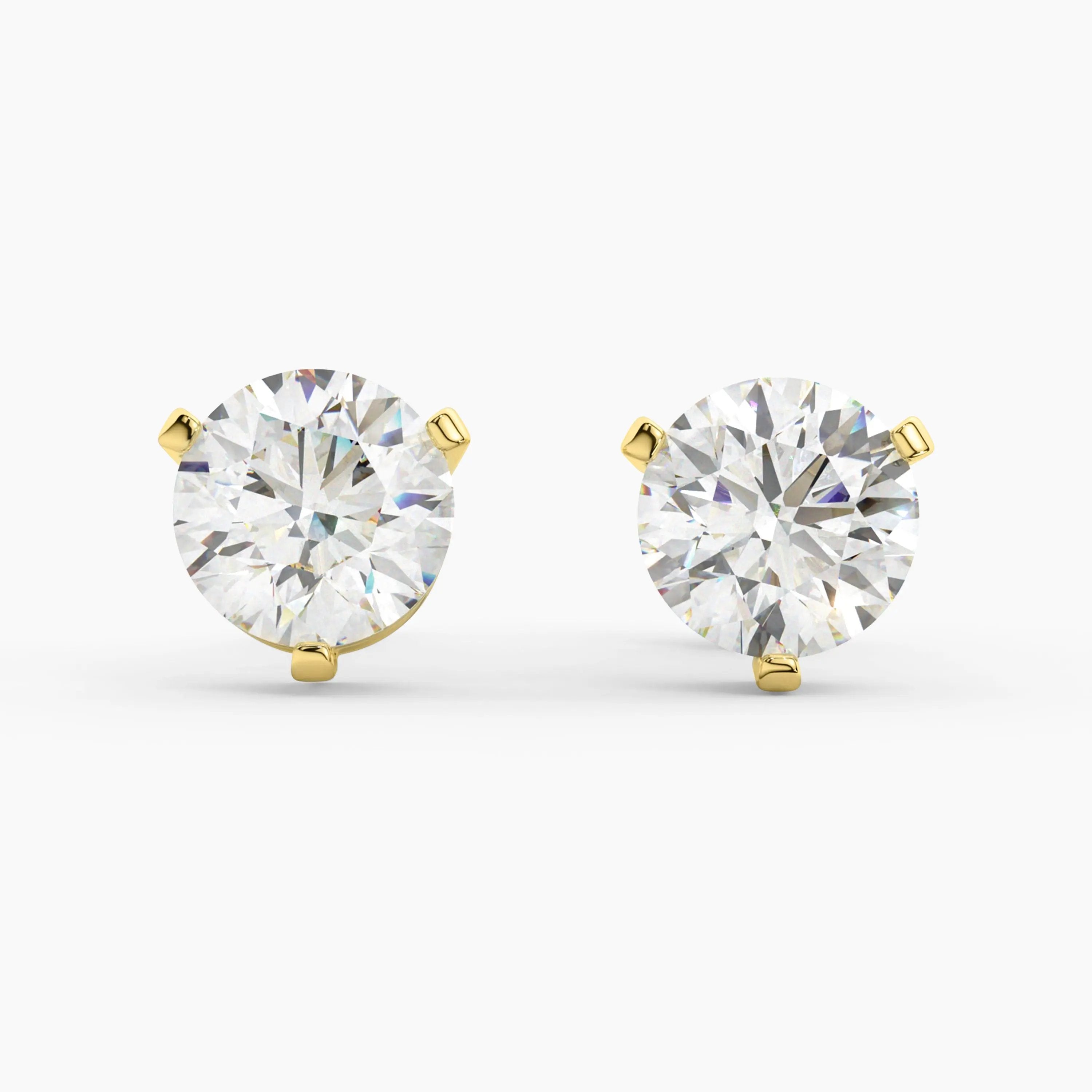 14K Solid Yellow Gold Lab Grown Moissanite Round 3-Prong Stud Earrings