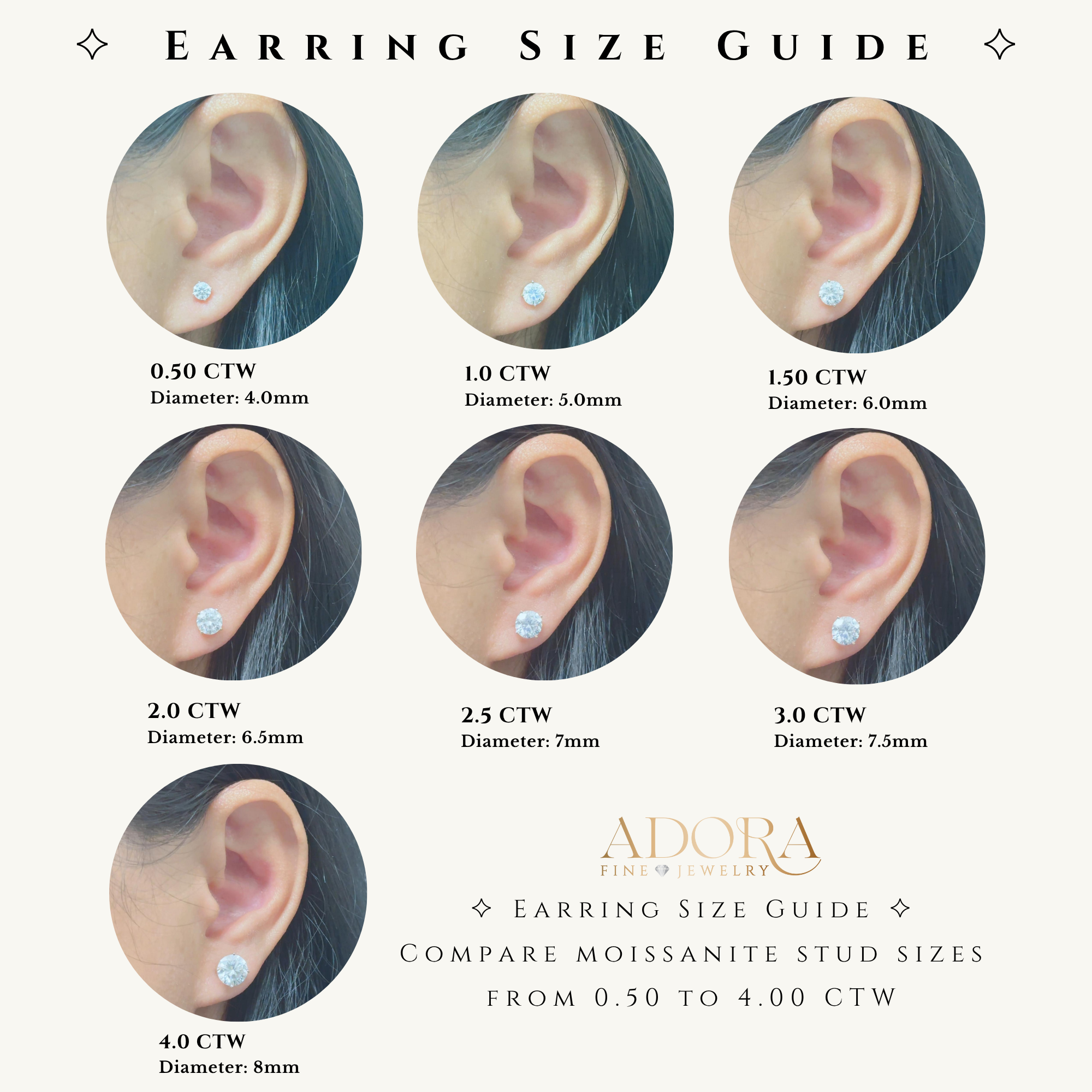 14K Solid Gold Lab Grown Moissanite Round Stud Earrings