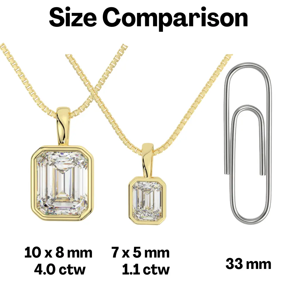 14K Solid Gold Moissanite Emerald Cut Bezel Pendant | 1.10 or 4.0 CTW | Pendant Only
