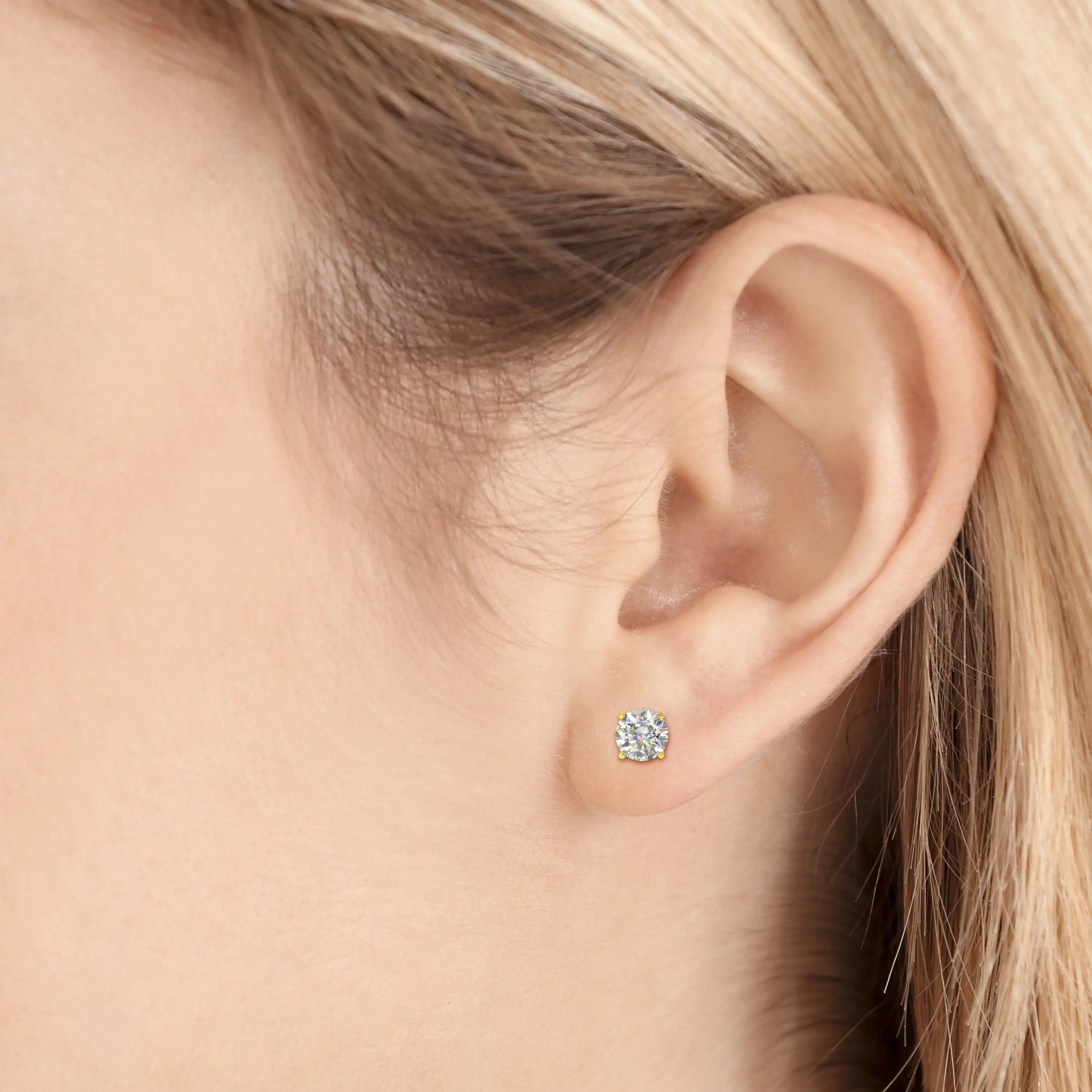 14K Solid Gold Lab Grown Moissanite Round Single Gallery Stud Earrings