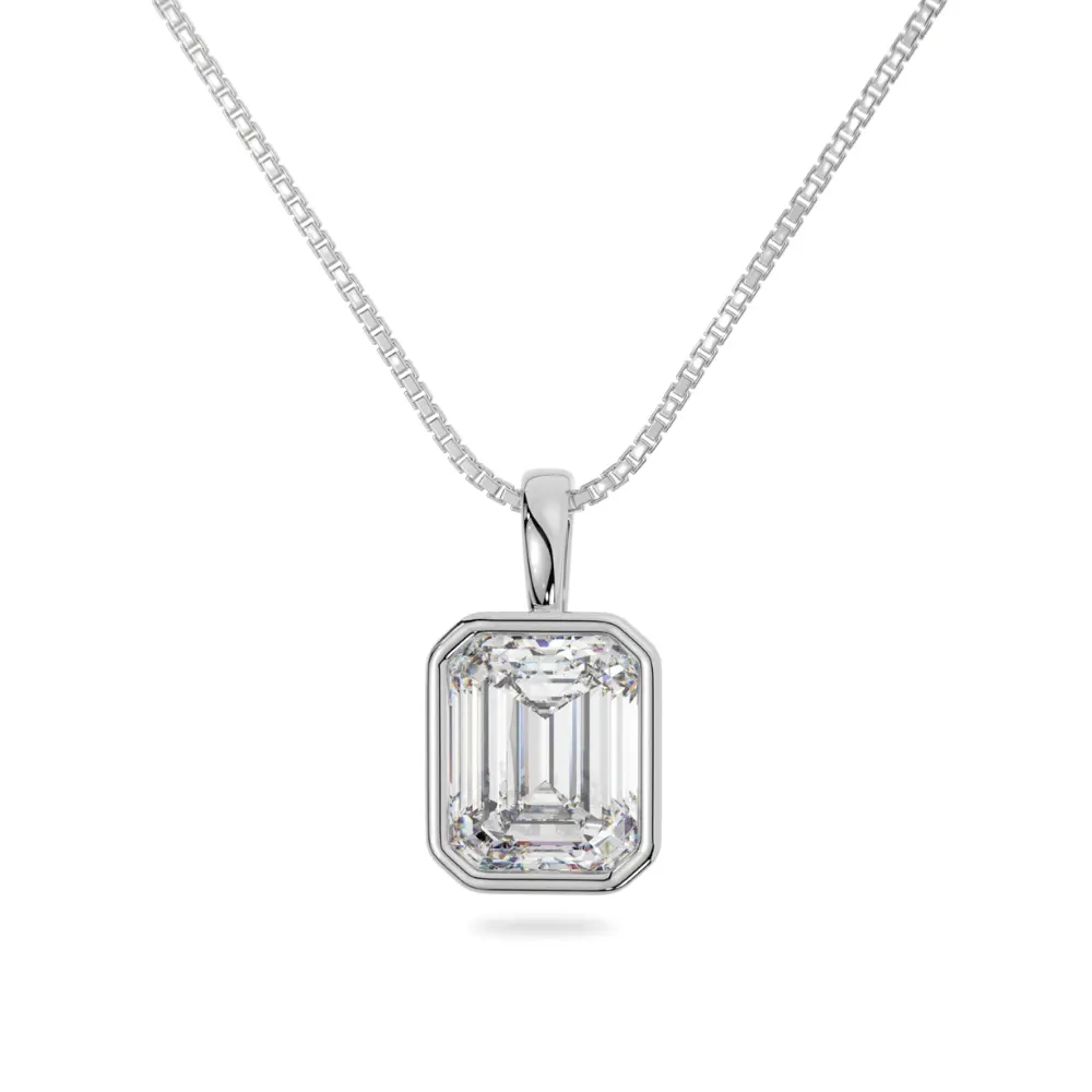 14K Solid Gold Moissanite Emerald Cut Bezel Pendant | 1.10 or 4.0 CTW | Pendant Only