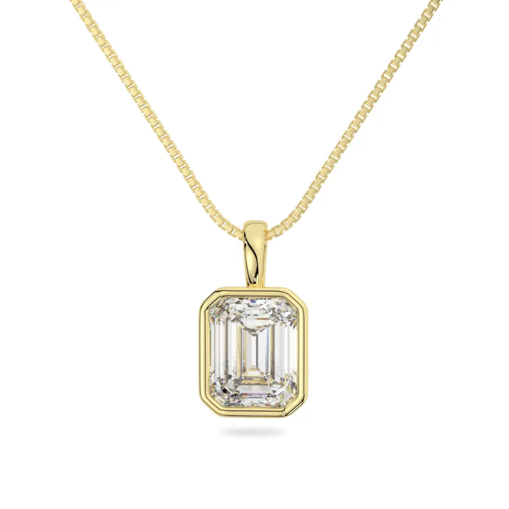 14K Solid Gold Moissanite Emerald Cut Bezel Pendant | 1.10 or 4.0 CTW | Pendant Only