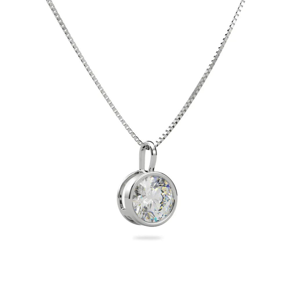 14K White Gold Moissanite Round Cut Bezel Pendant | 1.0 CTW or 2.0 CTW | Pendant Only