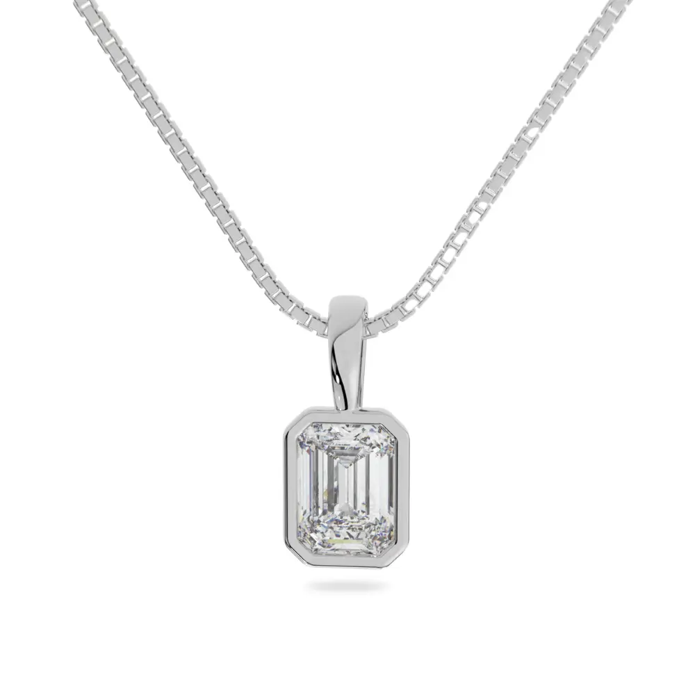 14K Solid Gold Moissanite Emerald Cut Bezel Pendant | 1.10 or 4.0 CTW | Pendant Only