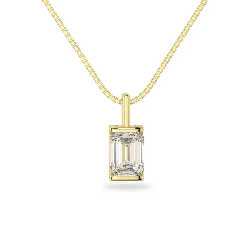 14K Solid Gold Moissanite Emerald Shape Channel Set Pendant | 8x6mm | 2.0 CTW | Pendant Only
