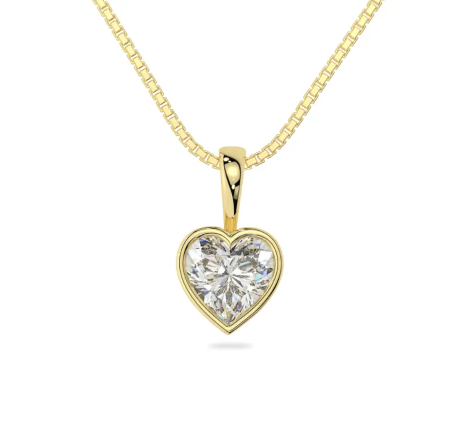 Custom Order - 14K Solid Yellow Gold Heart Shape Bezel Pendant - 0.75 Carat - 6mm x 6mm