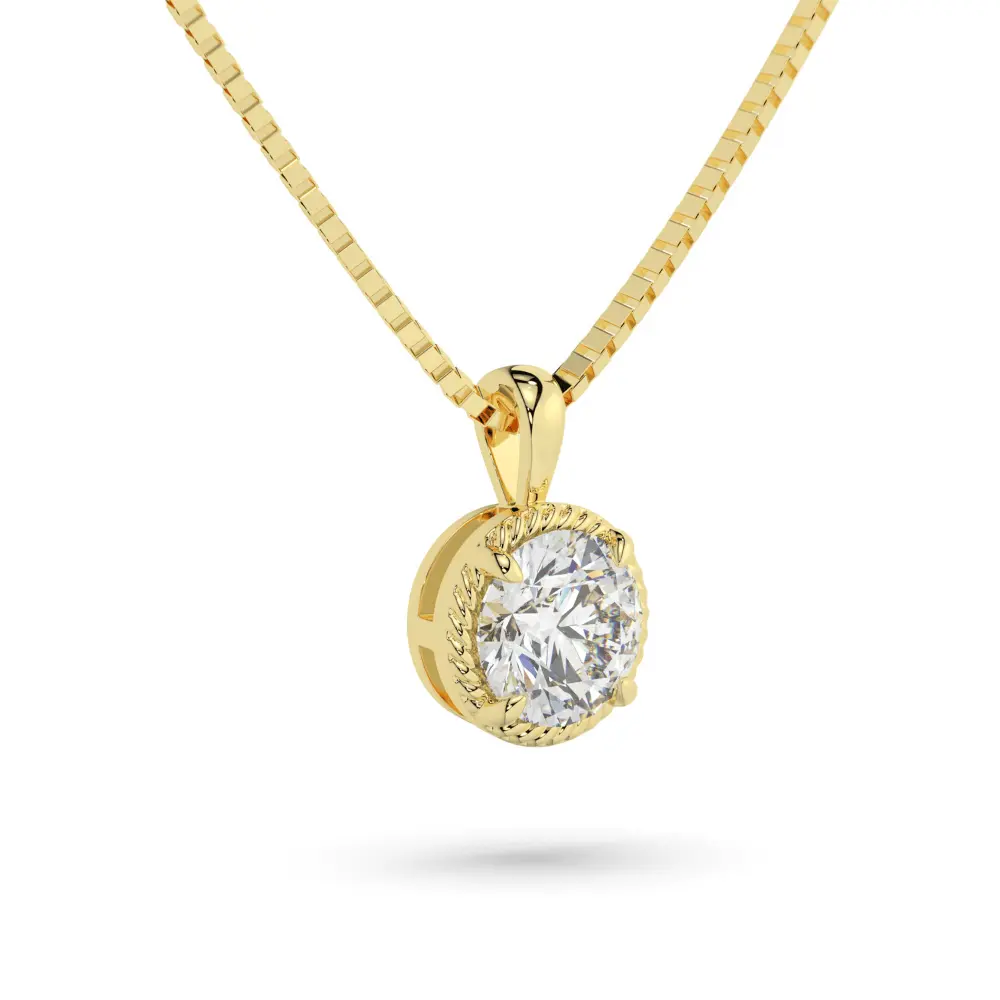 14K Solid Gold Moissanite Round Cut Rope Bezel Pendant | 6.0mm | 0.75 CTW | Pendant Only