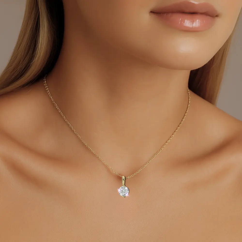 14K Solid Gold Moissanite Round Cut Pendant | 2-Prong | 7.0mm | 1.25 CTW | Pendant Only