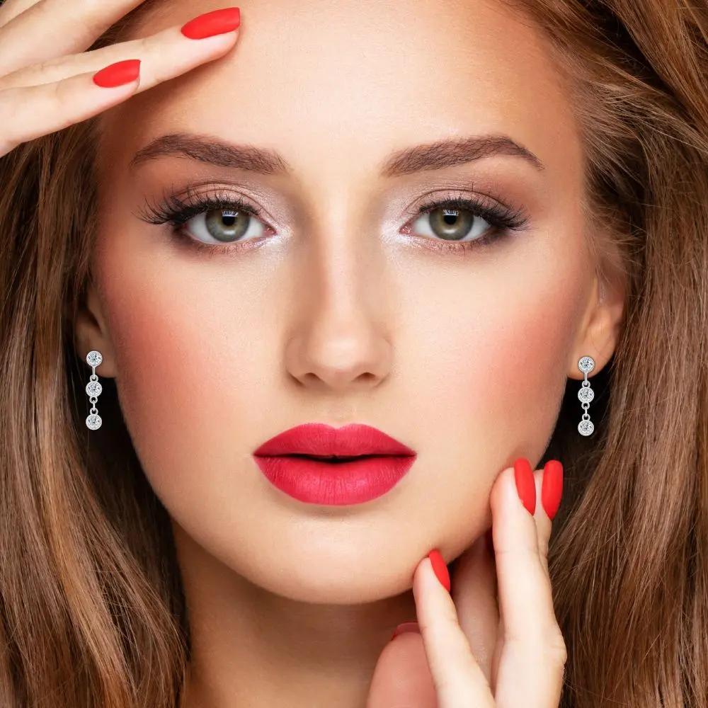 14K Yellow Gold Plated or Rhodium Plated over 925 Sterling Silver Moissanite Round Cut Drop Earring | 3.0 mm | 0.6 CTW | Push Back Post