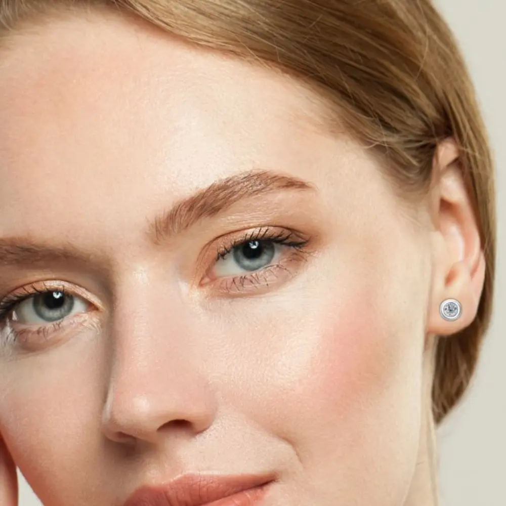 14K Yellow Gold Plated or Rhodium Plated over 925 Sterling Silver Moissanite Round Cut Bezel Stud Earring | 5.0 mm | 1.0 CTW | Push Back Post β Plated over silver