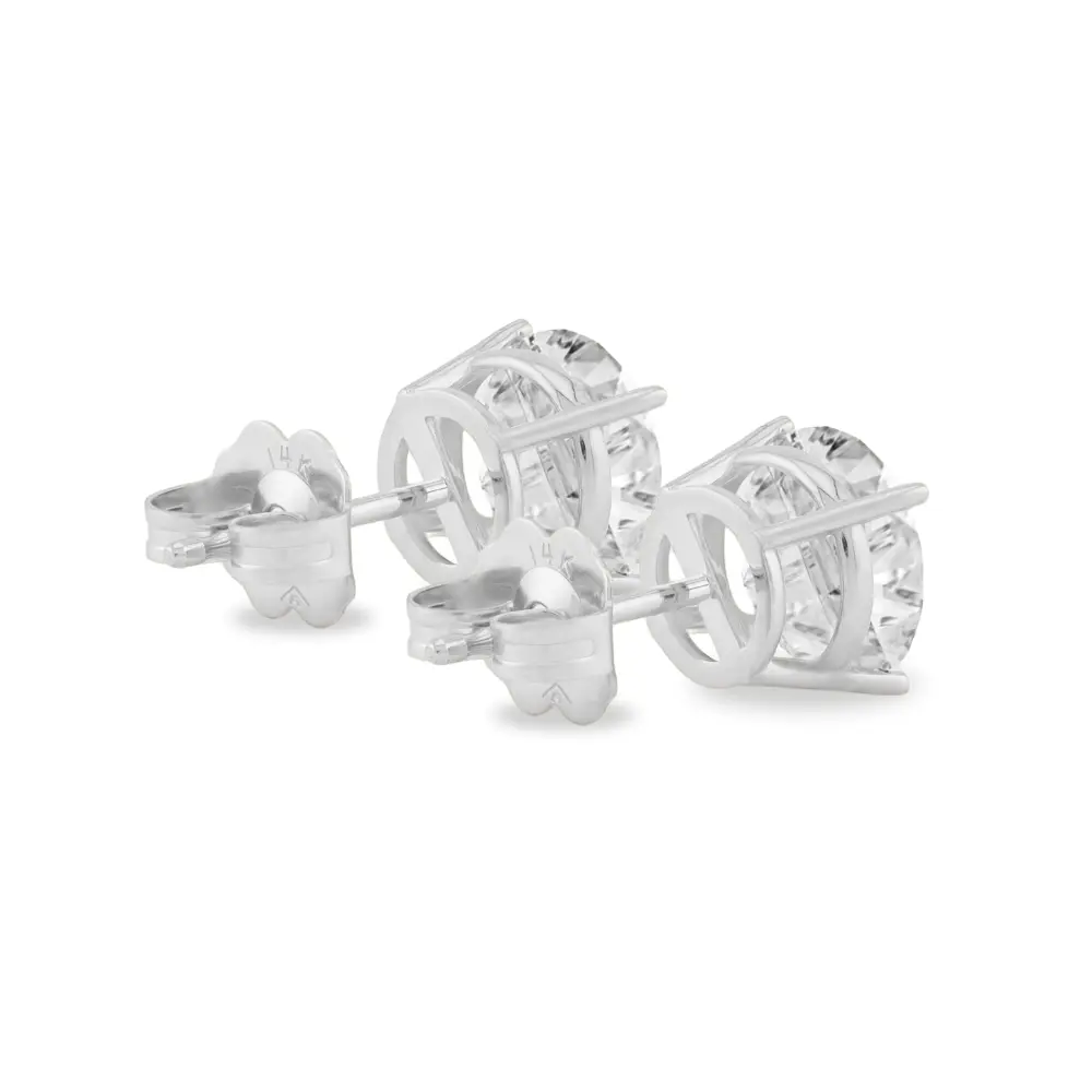 14K Solid Gold Lab Grown Moissanite Round Stud Earrings