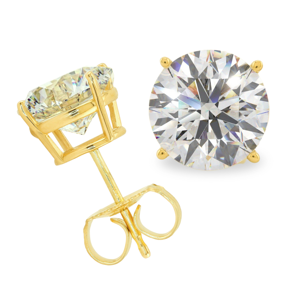 14K Solid Gold Lab Grown Moissanite Round Stud Earrings