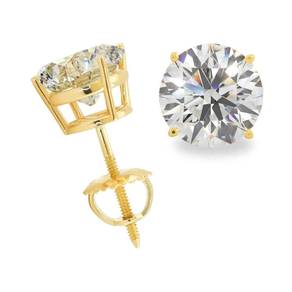 14K Solid Gold Lab Grown Moissanite Round Stud Earrings