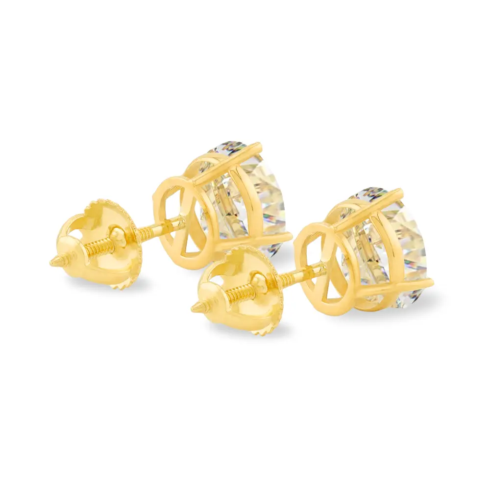 14K Solid Gold Lab Grown Moissanite Round Stud Earrings