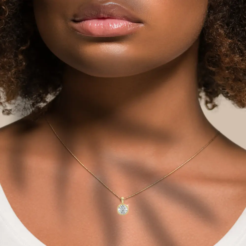 14K Solid Gold Moissanite Round Cut Rope Bezel Pendant | 6.0mm | 0.75 CTW | Pendant Only