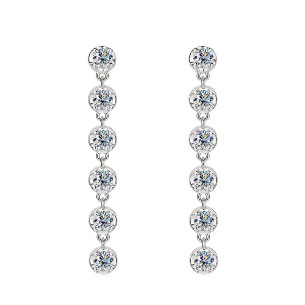 925 Sterling Silver Moissante Dangle Earring | 6 Stones | 1.25 CTW | Push Back Post