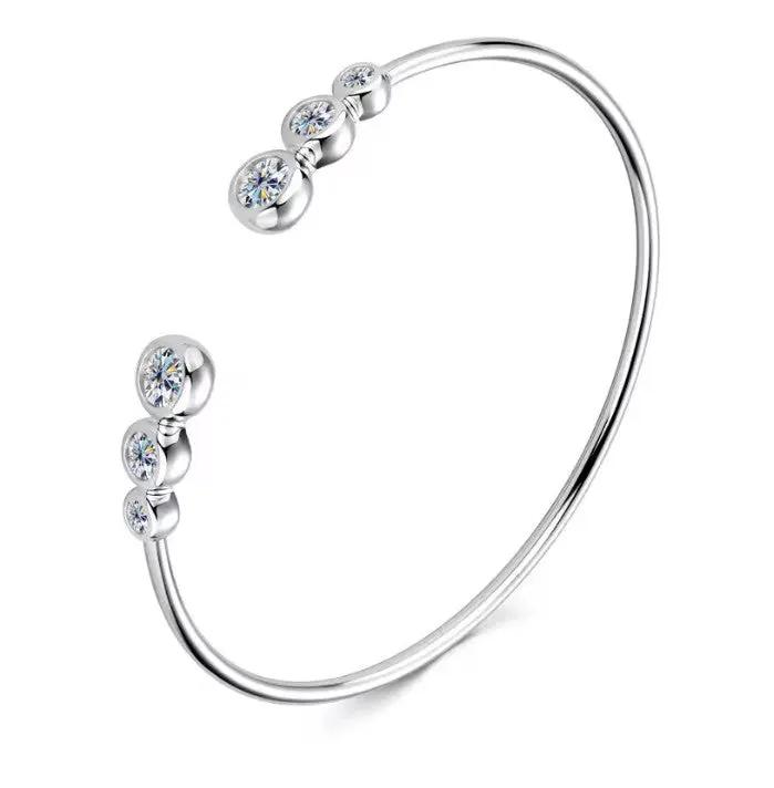925 Sterling Silver Moissante Bangle Bracelet | 3 Stones | 1.75 CTW