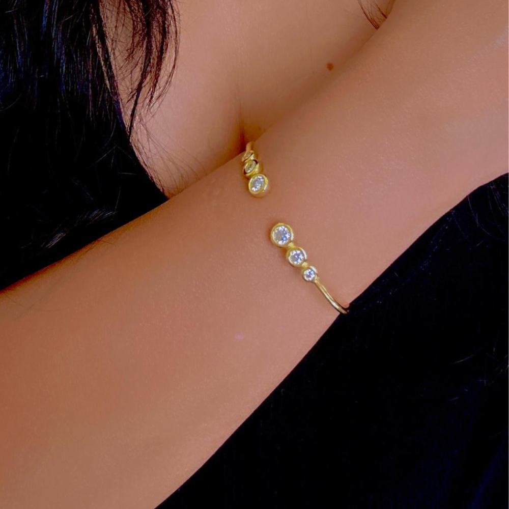 925 Sterling Silver Moissante Bangle Bracelet | 3 Stones | 1.75 CTW