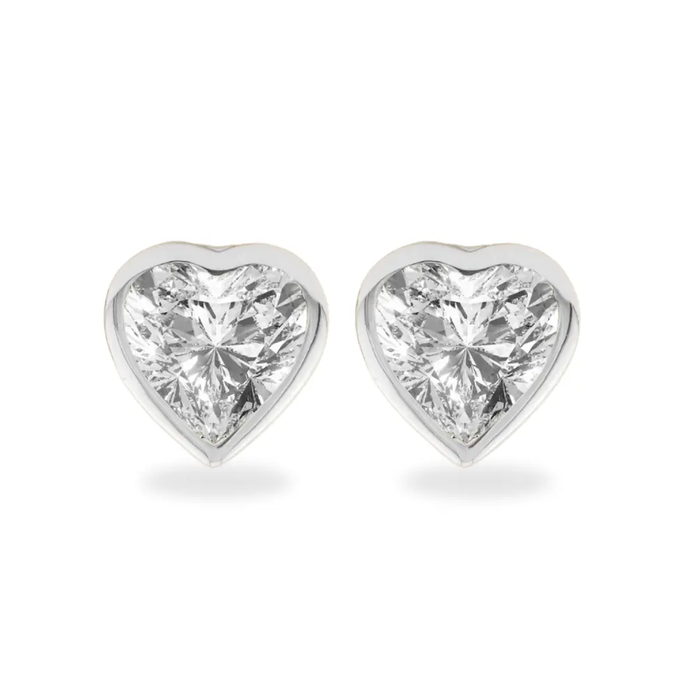 14K Solid Gold Moissanite Heart Shape Bezel Stud Earrings | 6 x 6mm | 1.5 CTW | Push Back Posts