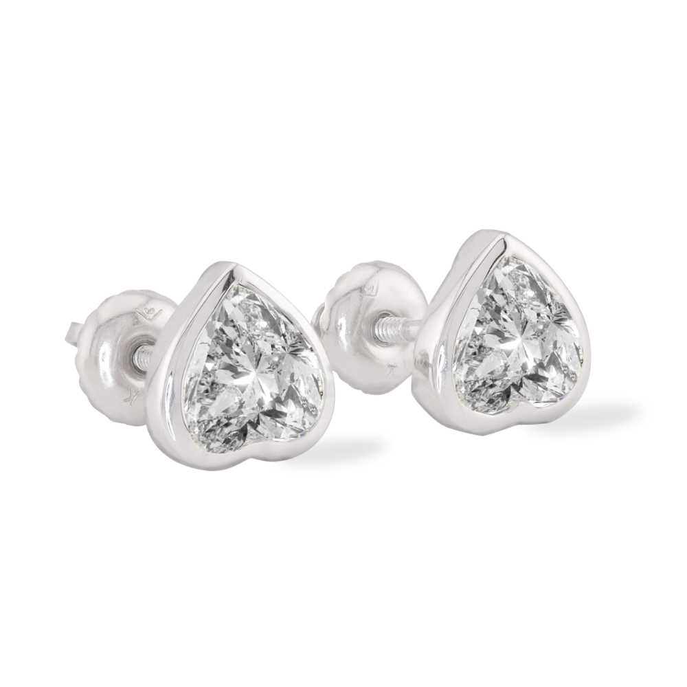 14K Solid Gold Moissanite Heart Shape Bezel Stud Earrings | 6 x 6mm | 1.5 CTW | Push Back Posts