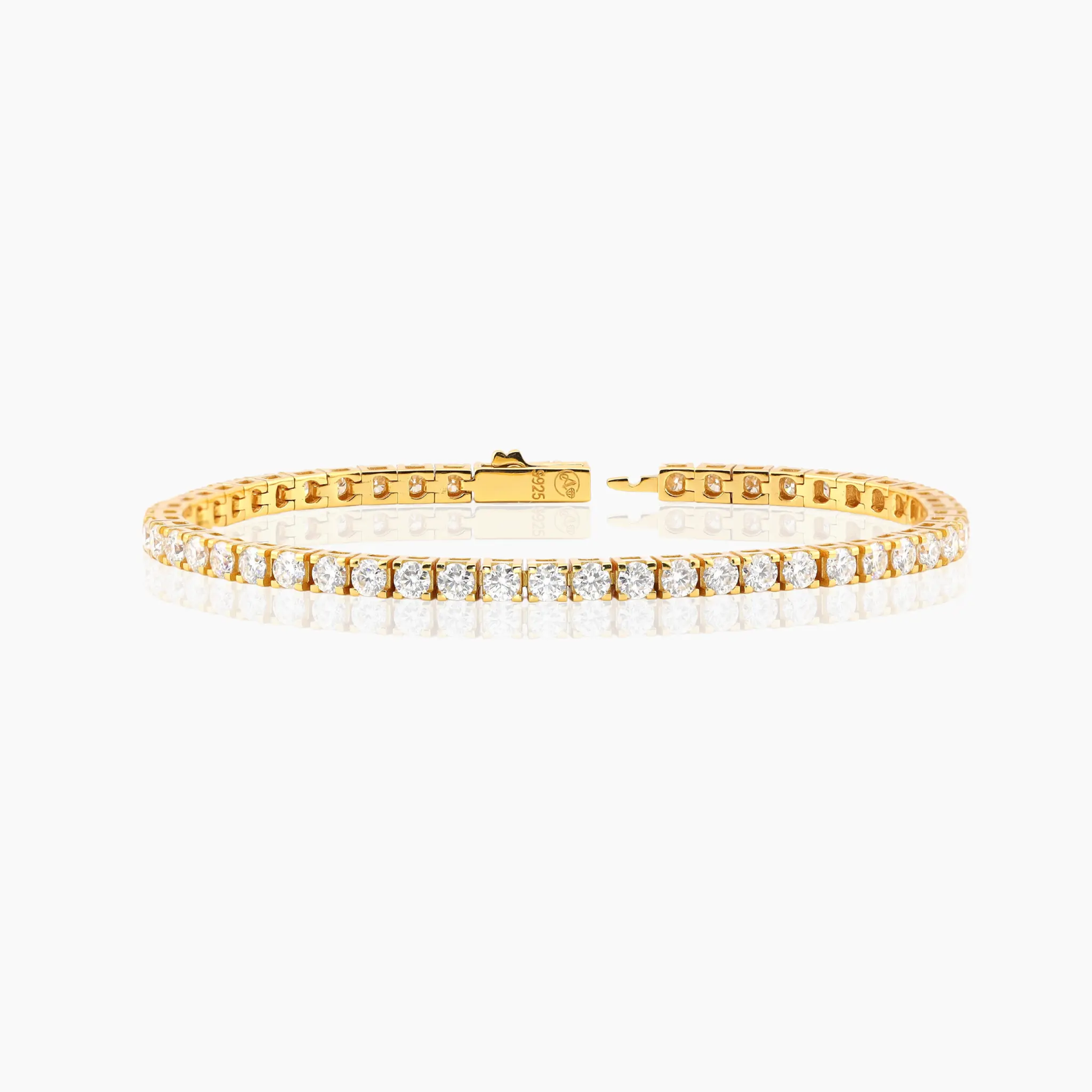 24K Yellow Gold Plated or Rhodium Plated over 925 Sterling Silver Moissanite Classic Tennis Bracelet | Round Cut | Square Setting | 7.0 Inches Adora Fine Jewelry