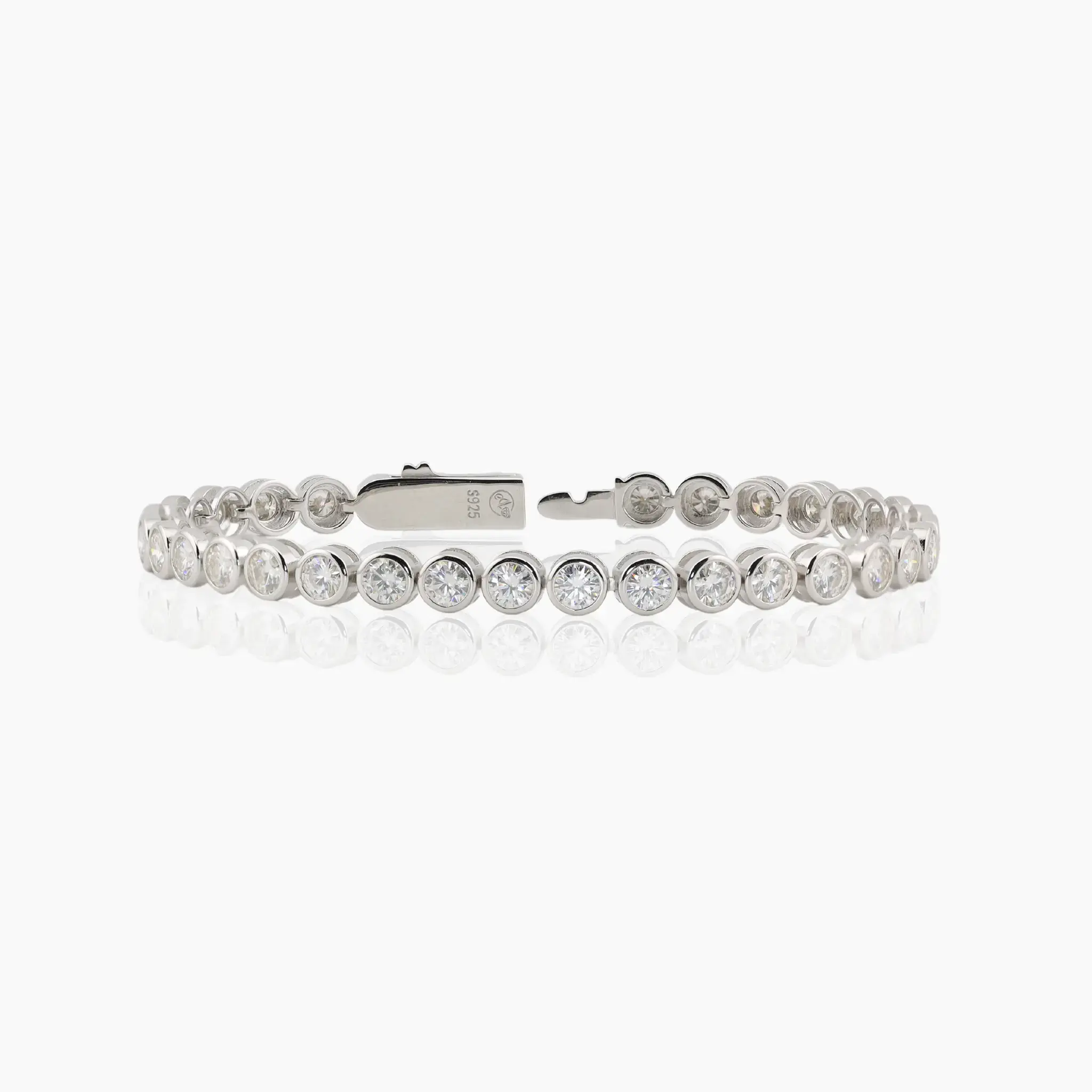 24K Yellow Gold Plated or Rhodium Plated over 925 Sterling Silver Moissanite Bezel Set Tennis Bracelet | 4.0mm | Round Cut | Bezel Set | 7.0 Inch Adora Fine Jewelry