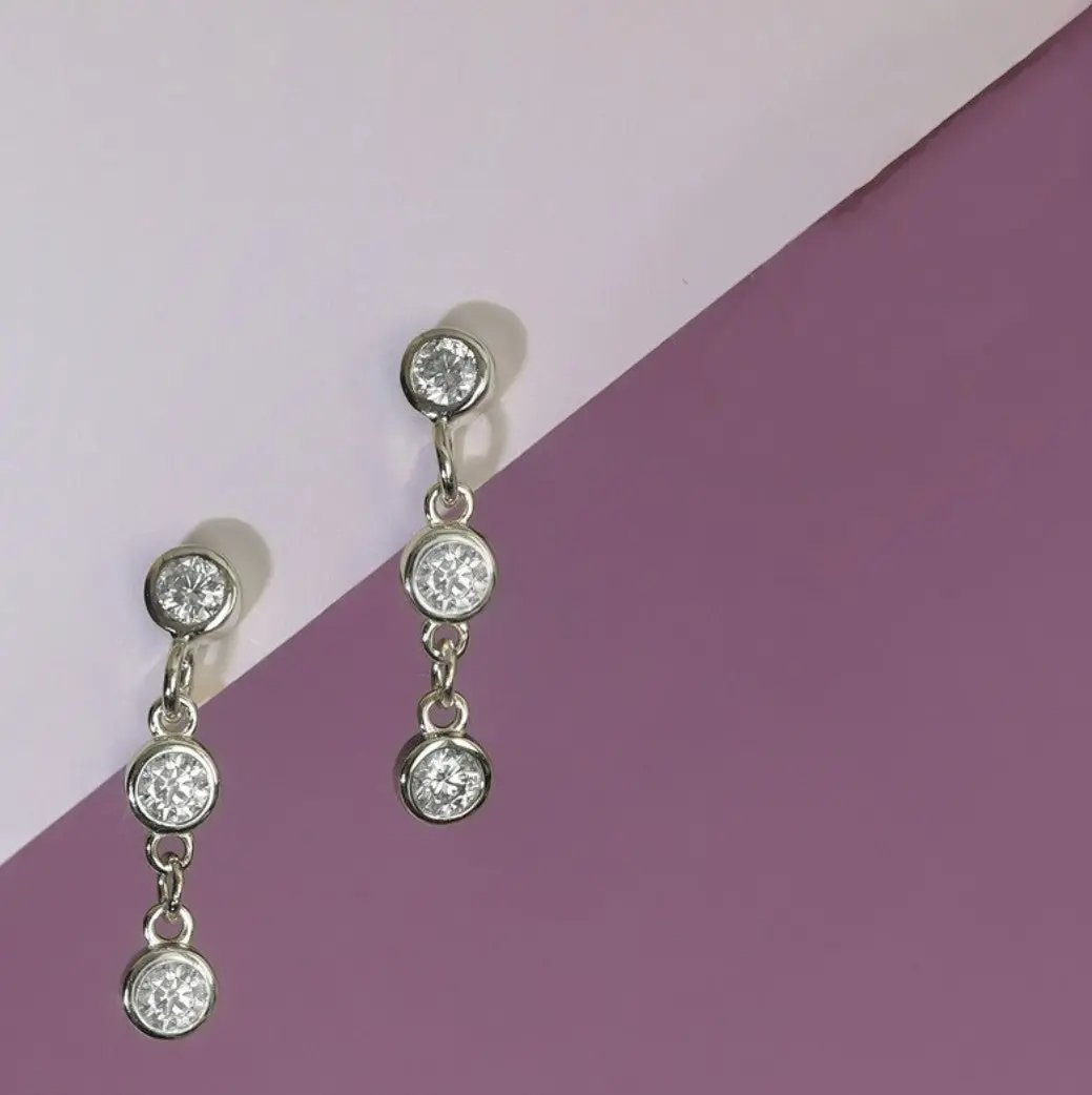 3mm 0.6 CTW 14K Yellow Gold Plated Moissanite Round Cut Drop Earring | Push Back Post Adora Fine Jewelry