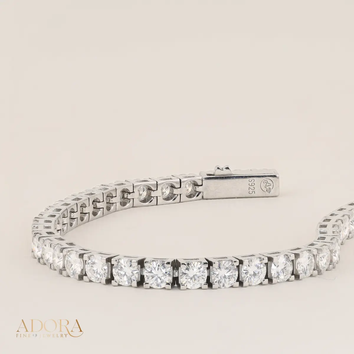 24K Yellow Gold Plated or Rhodium Plated over 925 Sterling Silver Moissanite Classic Tennis Bracelet | Round Cut | Square Setting | 7.0 Inches Adora Fine Jewelry