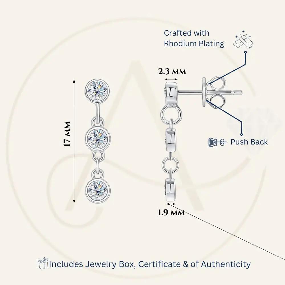 3mm 0.6 CTW 14K Yellow Gold Plated Moissanite Round Cut Drop Earring | Push Back Post Adora Fine Jewelry