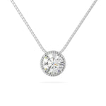 14k White gold round rope bezel slider moissanite pendant necklace close up, adora fine jewelry