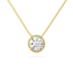 14k Yellow gold round rope bezel slider moissanite pendant necklace Close up, adora fine jewelry