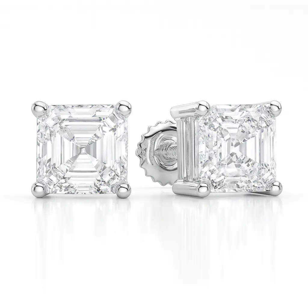 14K Solid White Gold Asscher Cut VVS Moissanite Earring - Adora Fine Jewelry