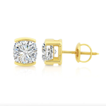 14K Solid Gold Moissanite Cushion Cut Half Bezel Stud Earrings | 5.5 x 5.5mm | 1.6 CTW | Screw Back Posts Adora Fine Jewelry