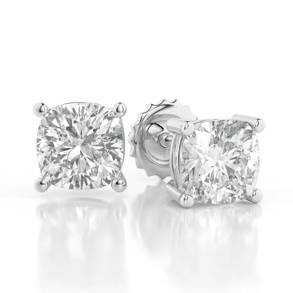 14K Solid Gold Lab Grown Moissanite Cushion Stud Earrings Adora Fine Jewelry
