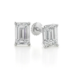 14K White Gold emerald cut moissanite stud earring with screw back