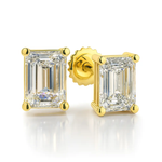 14K Yellow Gold emerald cut moissanite stud earring with screw back