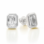 14K Solid Gold Moissanite Emerald Shape Bezel Stud Earrings | 7 x 5mm | 2 CTW | Screw Back Posts Adora Fine Jewelry