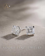 Cushion Diamond Open Heart Basket Stud Earring White Gold