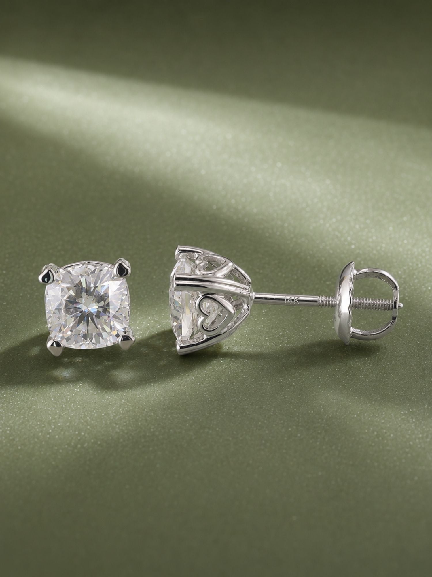 14K Solid Gold Cushion Moissanite - Open Heart Gallery Earrings