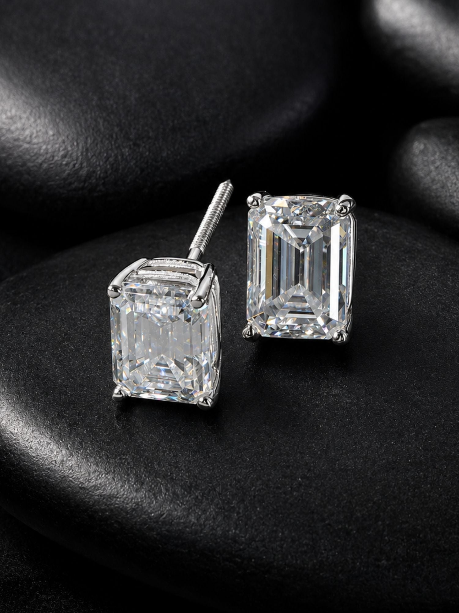 14K Solid Gold Emerald Cut Moissanite Earrings
