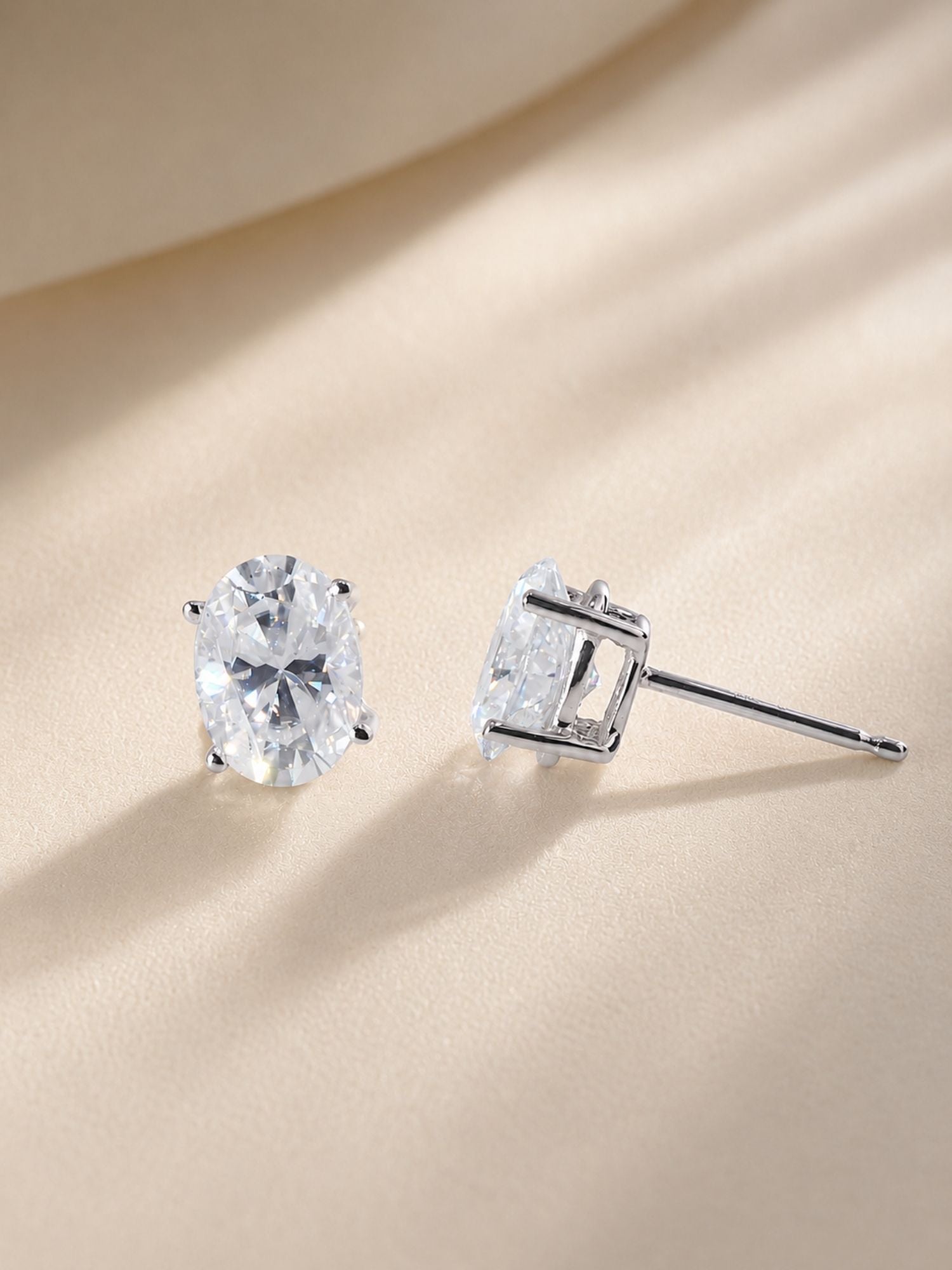 14K Solid Gold Oval Moissanite Earrings