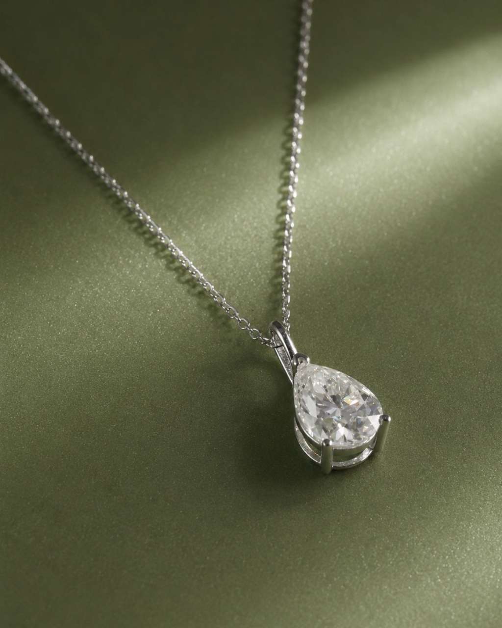 14K Solid Gold Pear Shape Moissanite Pendant Only
