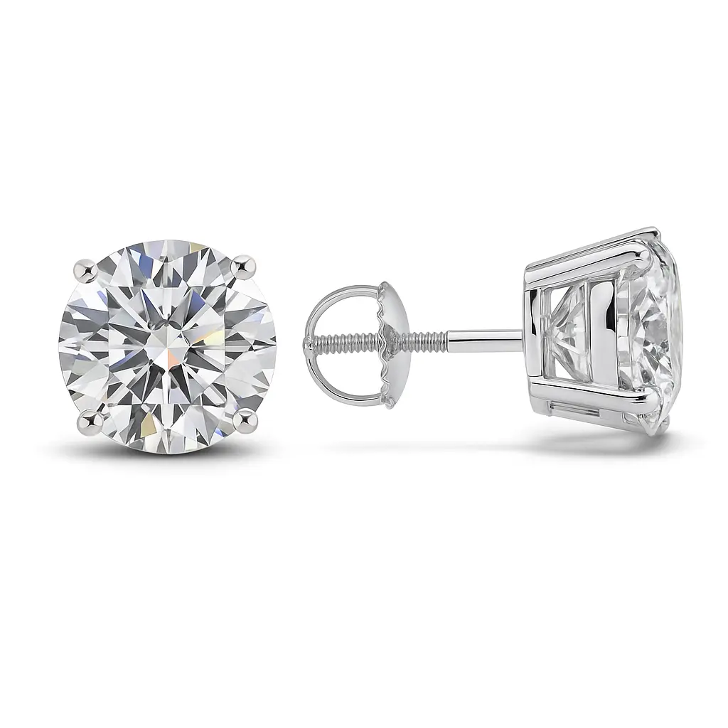 14k white gold round vvs moissanite earring screw-back