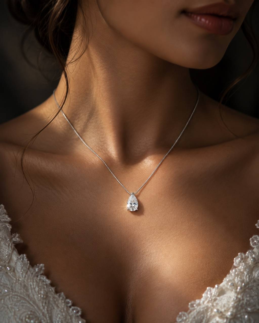 14K White Gold Moissanite Pear Shape Slider Pendant Necklace| 9x6mm | 1.5 CTW