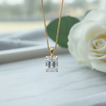 14K Yellow Gold Emerald Cut VVS Moissanite Pendant Necklace
