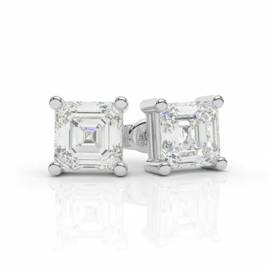 14K White Gold Asscher Cut VVS Moissanite Earring - Adora Fine Jewelry