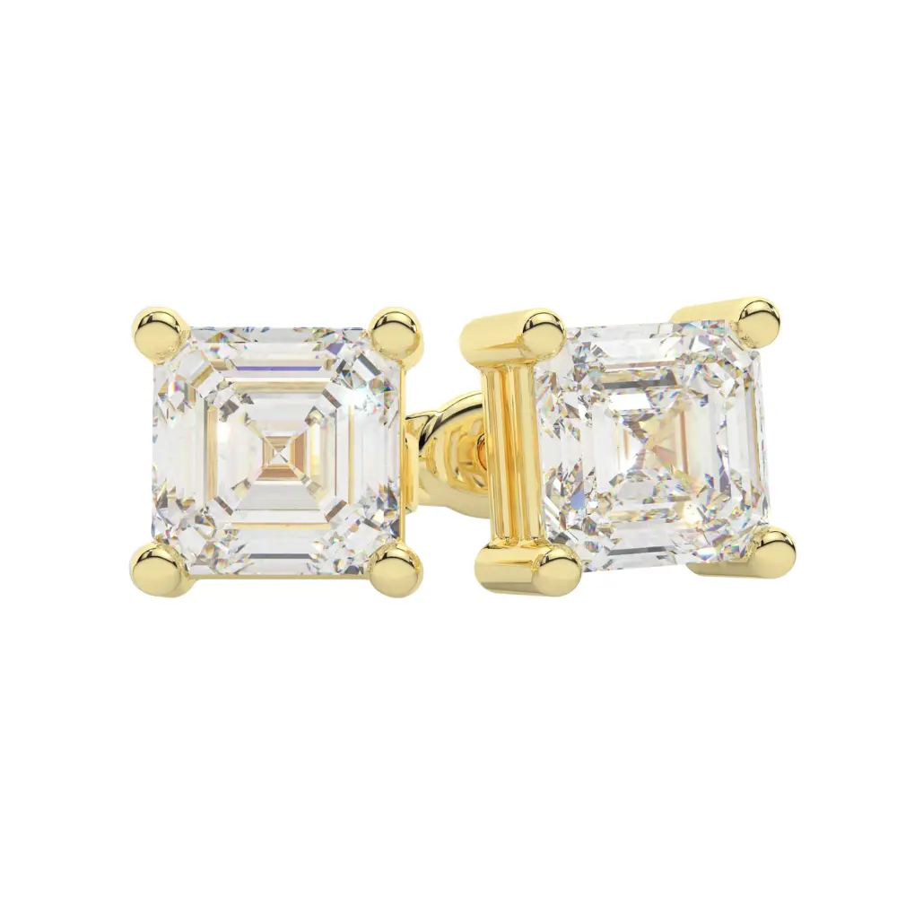 14K Yellow Gold Asscher Cut VVS Moissanite Earring - Adora Fine Jewelry